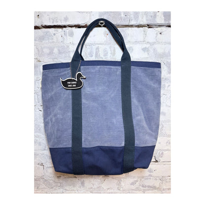 Women's wide wale cord utility tote bag in blue by Save Khaki United, featuring spacious design and sturdy handles.