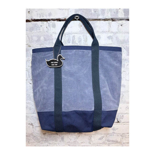 Women's wide wale cord utility tote bag in blue by Save Khaki United, featuring spacious design and sturdy handles.