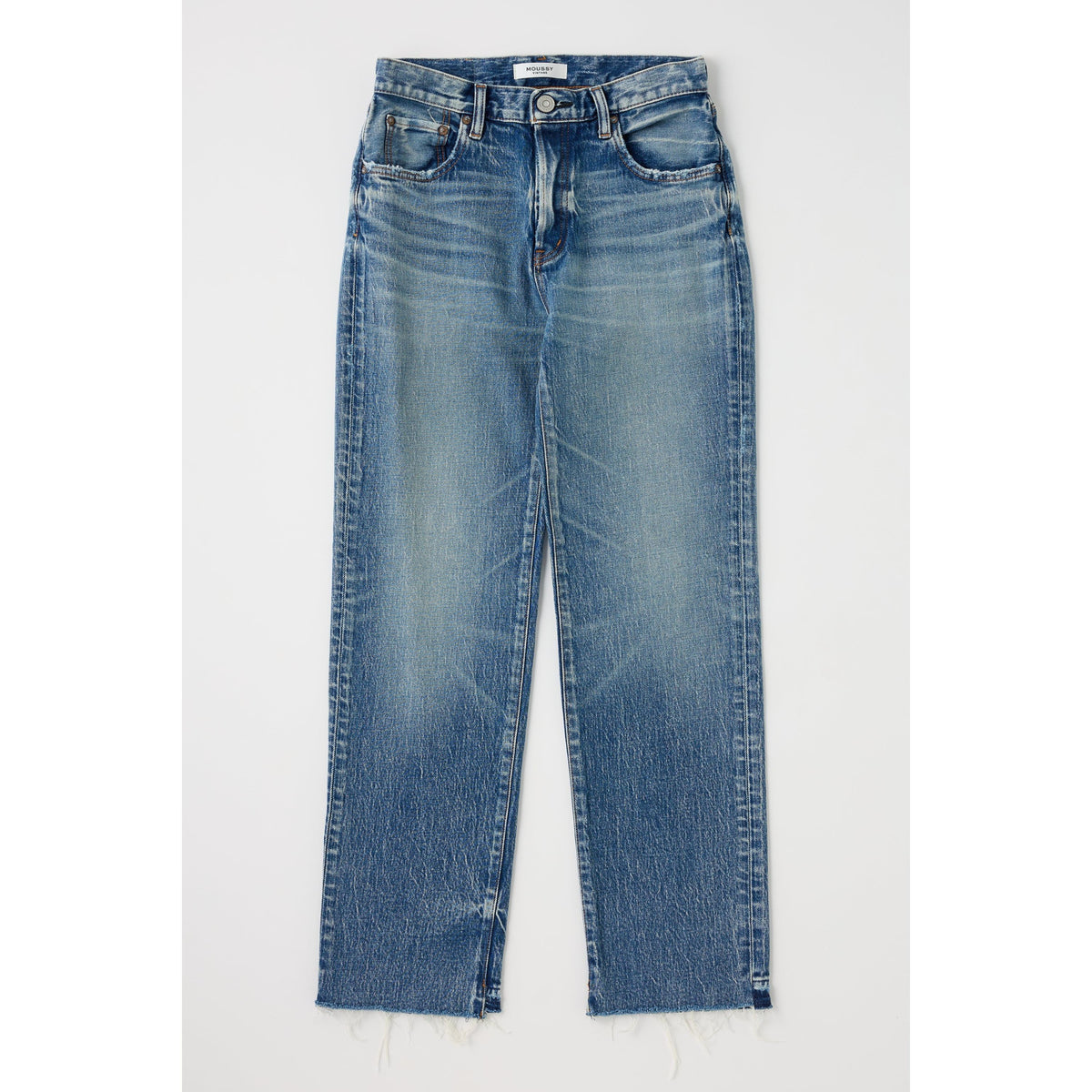 Women's Moussy Williamsville Straight Jean in blue denim, showing the fit and classic style of the straight-leg design.