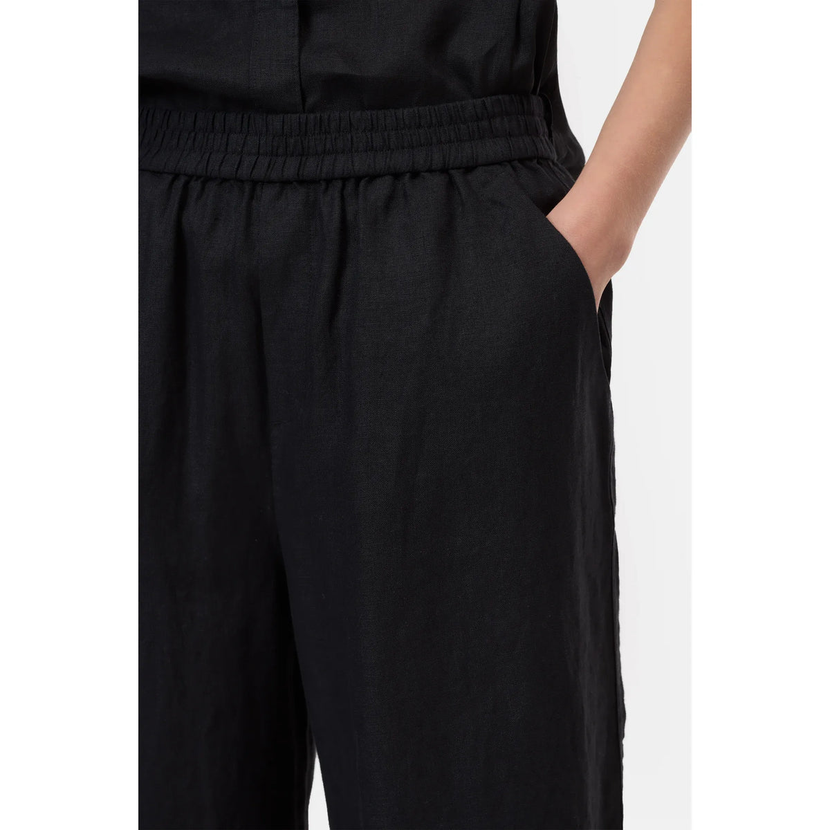 Women's Winona Wide Linen Pants in black by Closed Women's, featuring a relaxed fit and lightweight linen fabric.