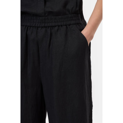 Women's Winona Wide Linen Pants in black by Closed Women's, featuring a relaxed fit and lightweight linen fabric.