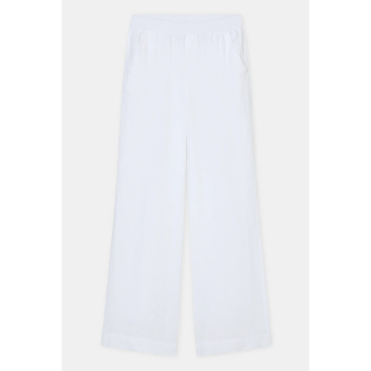 White Winona Wide Linen Pants for women by Closed Women's, featuring a relaxed fit and lightweight linen fabric.