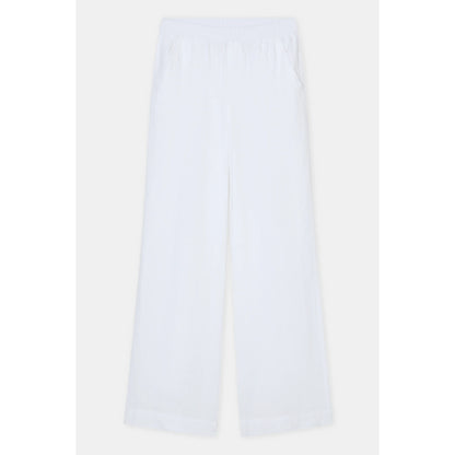 White Winona Wide Linen Pants for women by Closed Women's, featuring a relaxed fit and lightweight linen fabric.