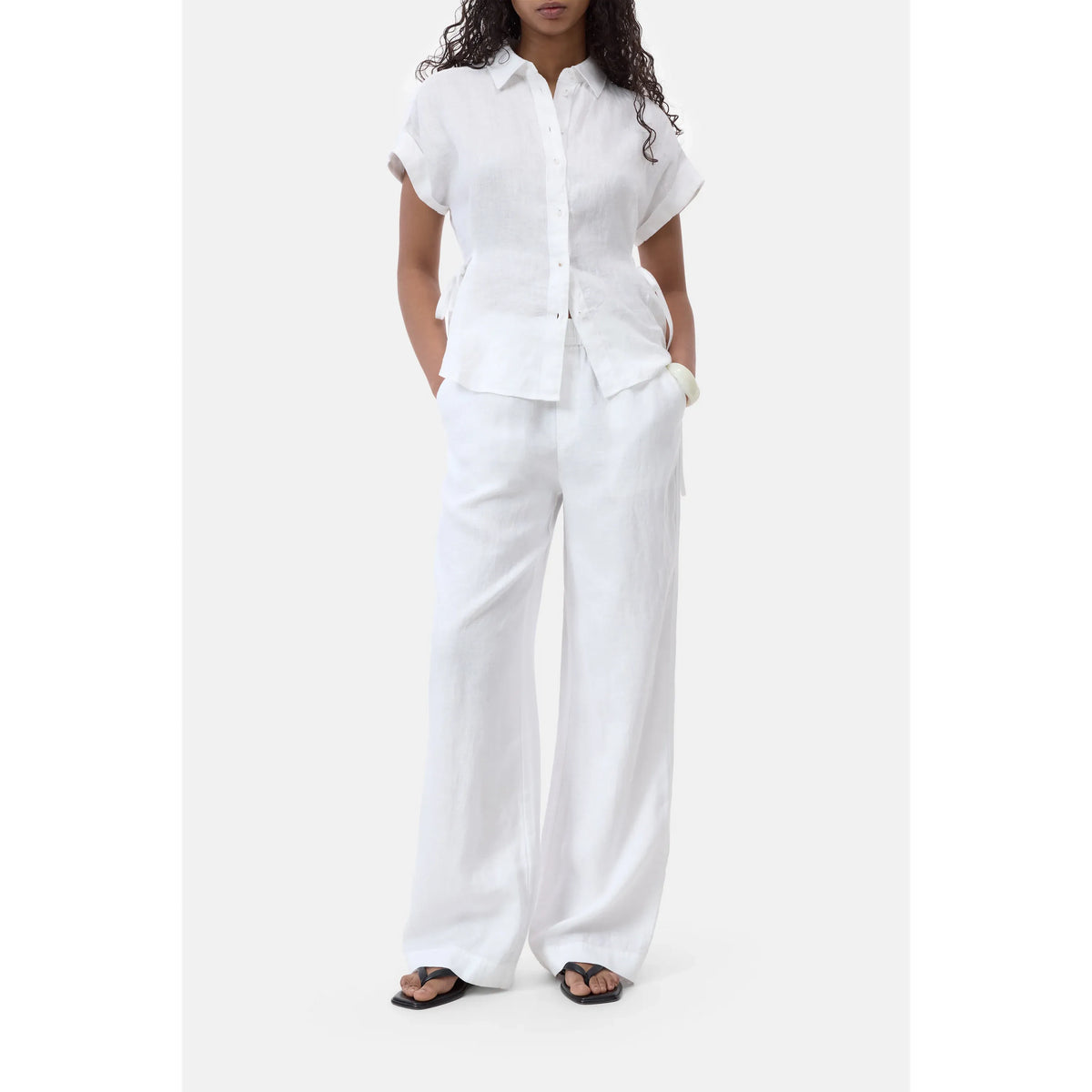 Women's Winona Wide Linen Pants in white by Closed Women's, featuring a relaxed fit and lightweight linen fabric.