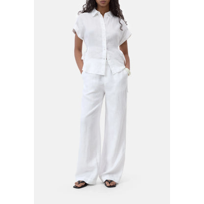 Women's Winona Wide Linen Pants in white by Closed Women's, featuring a relaxed fit and lightweight linen fabric.