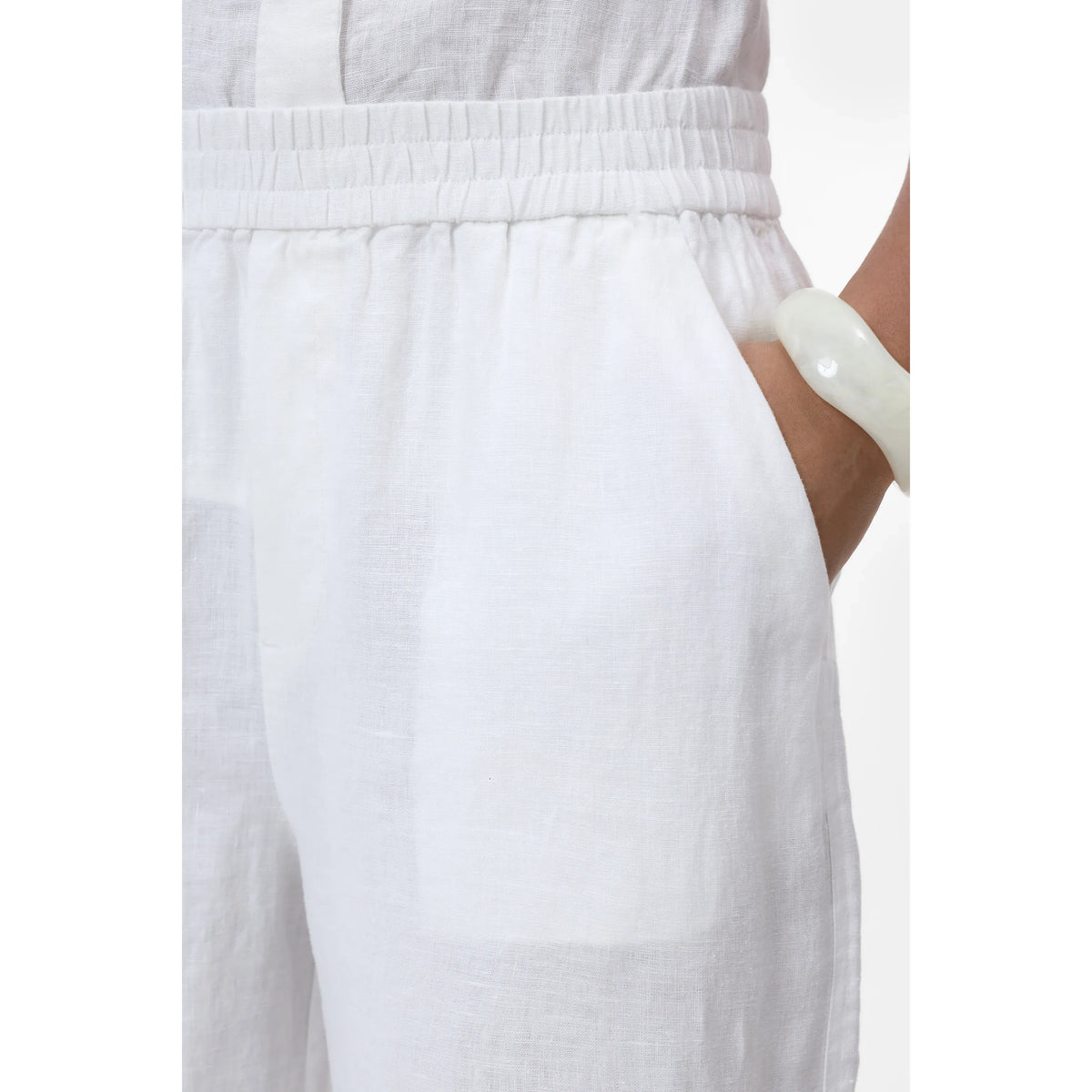 Women's Winona Wide Linen Pants in white by Closed Women's, featuring a relaxed fit and lightweight linen fabric.