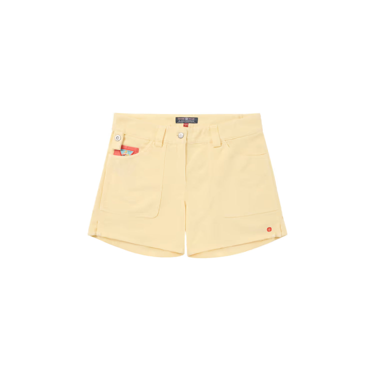 Women's 5-inch Concord Garment Dyed Shorts in Butter Cream by Amundsen, shown in a close-up view highlighting the fabric and fit.