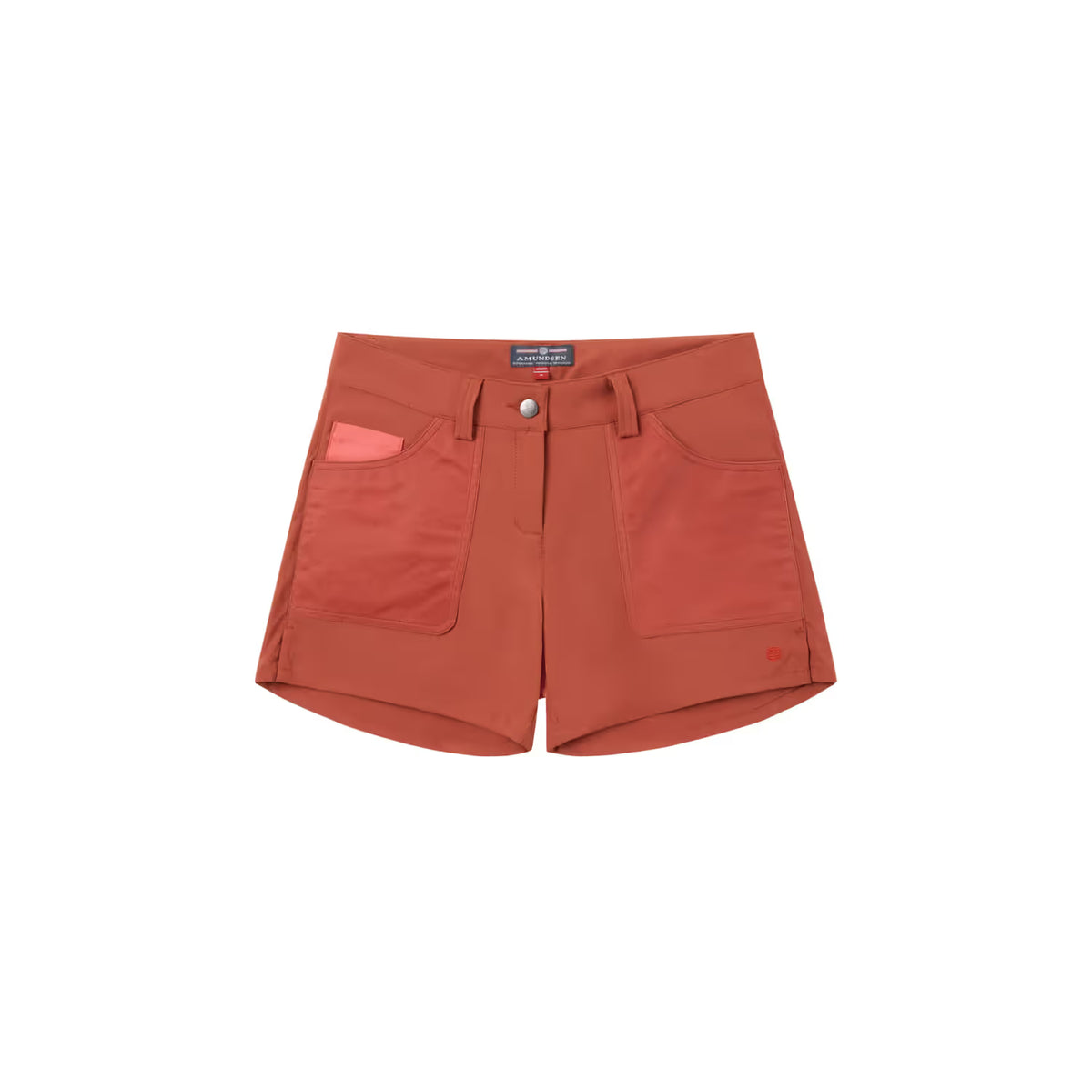 Women's 5-inch field shorts by Amundsen in Terra Red and Red, showcasing durable fabric and practical design for outdoor activities.