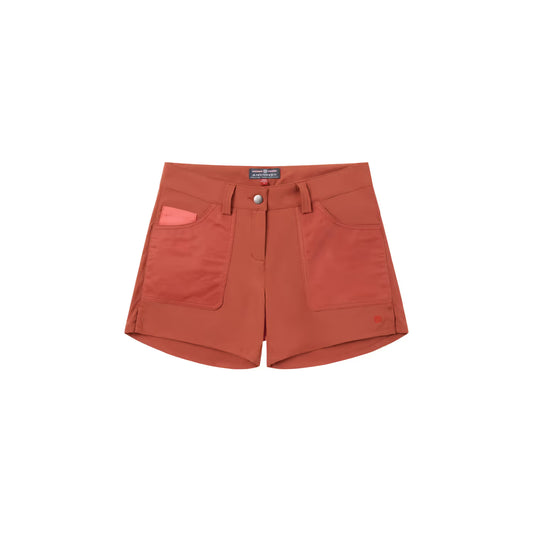 Women's 5-inch field shorts by Amundsen in Terra Red and Red, showcasing durable fabric and practical design for outdoor activities.