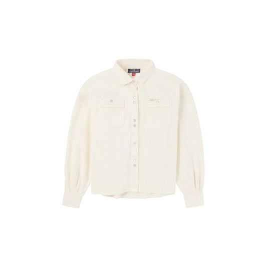 Women's white wild velvet shirt by Amundsen, featuring a soft velvet fabric and stylish design suitable for casual or dressy wear.
