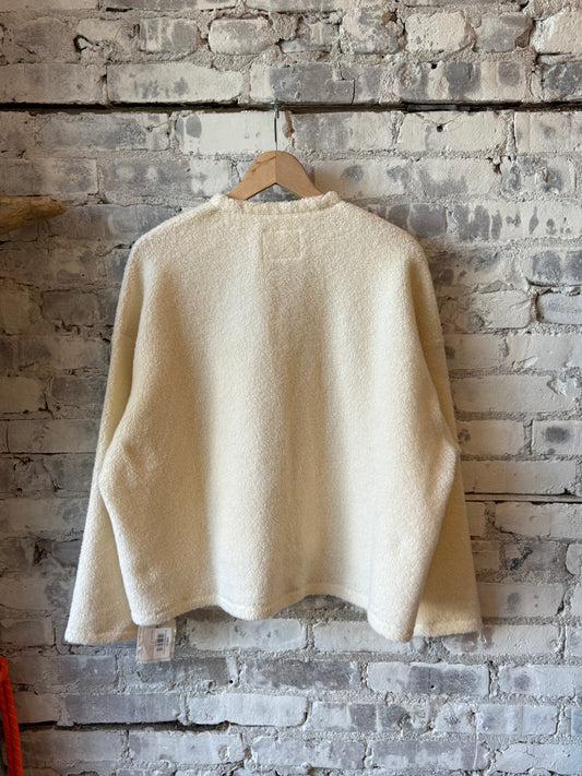 Women's Wool Boa Fleece Jacket by V::Room in natural color, showcasing its cozy fleece fabric and stylish design.