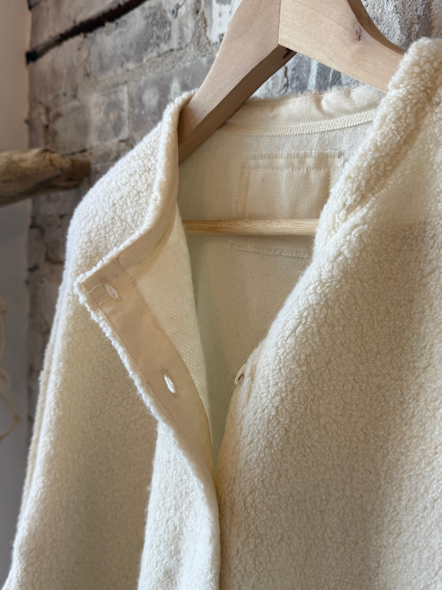 Women's Wool Boa Fleece Jacket by V::Room in natural color, featuring a cozy fleece exterior and stylish design.