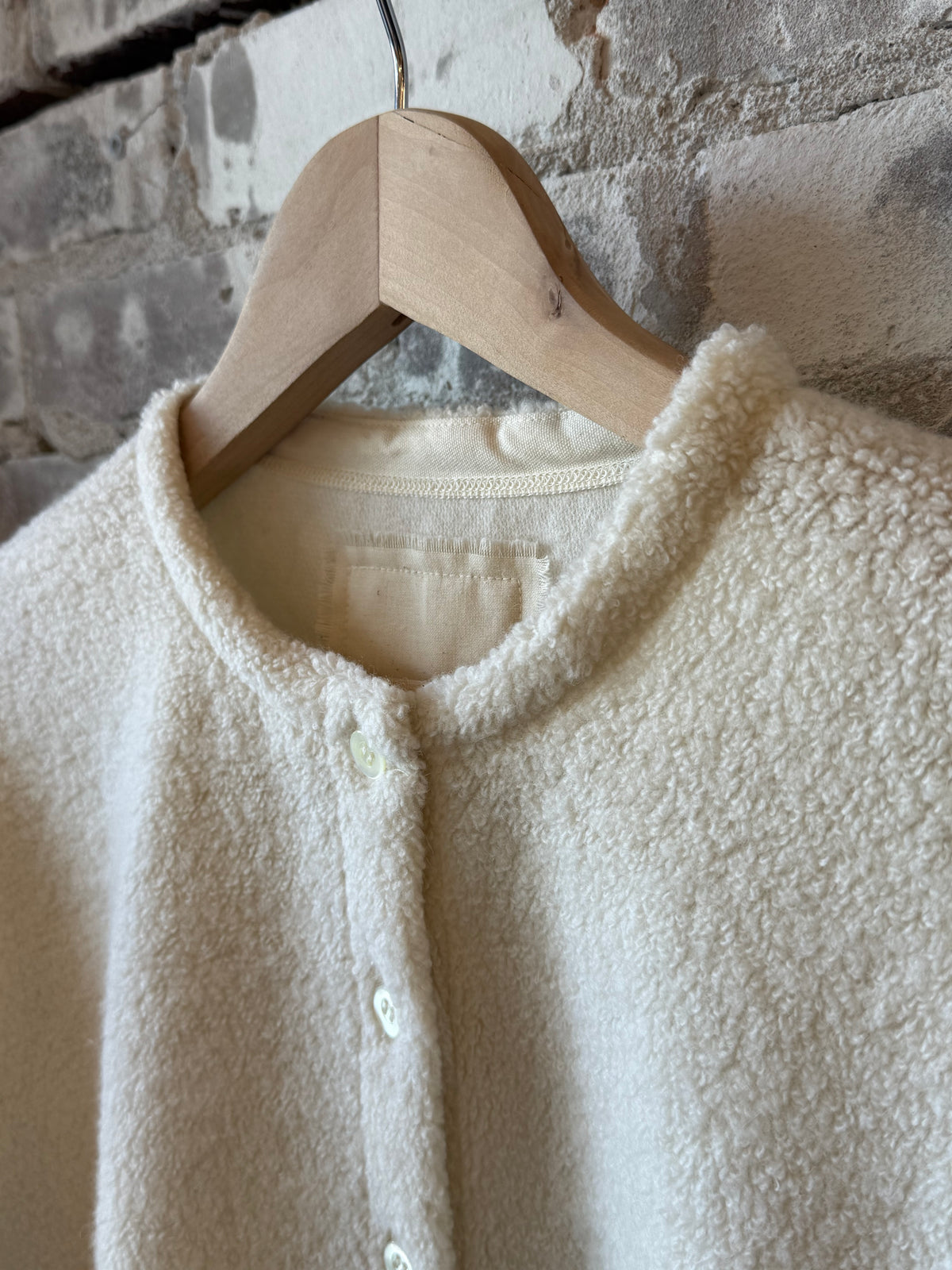 Women's Wool Boa Fleece Jacket in natural color by V::Room, featuring a cozy, textured fleece exterior and comfortable fit.