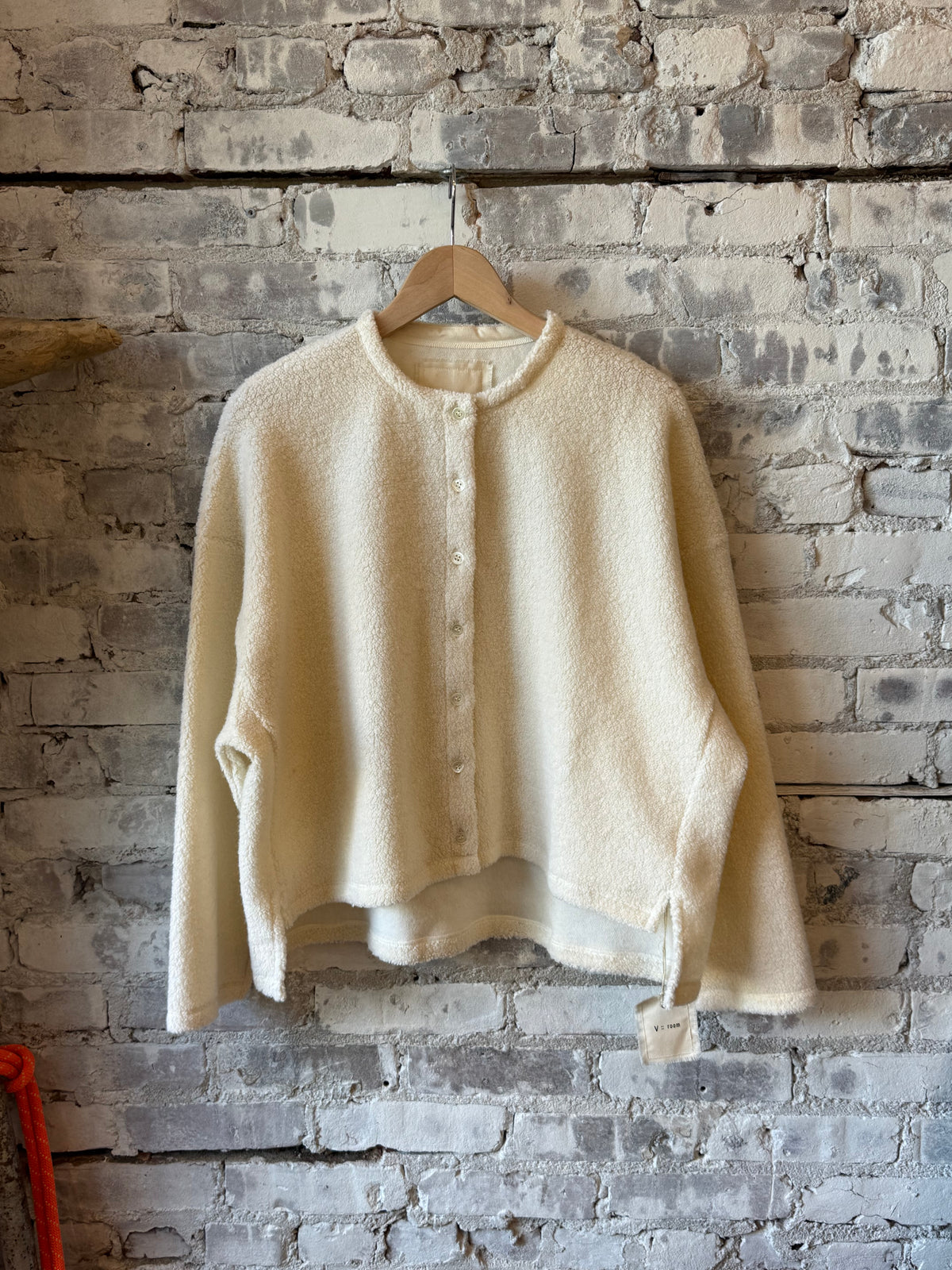 Women's Wool Boa Fleece Jacket by V::Room in natural color, featuring soft fleece fabric and cozy, stylish design.