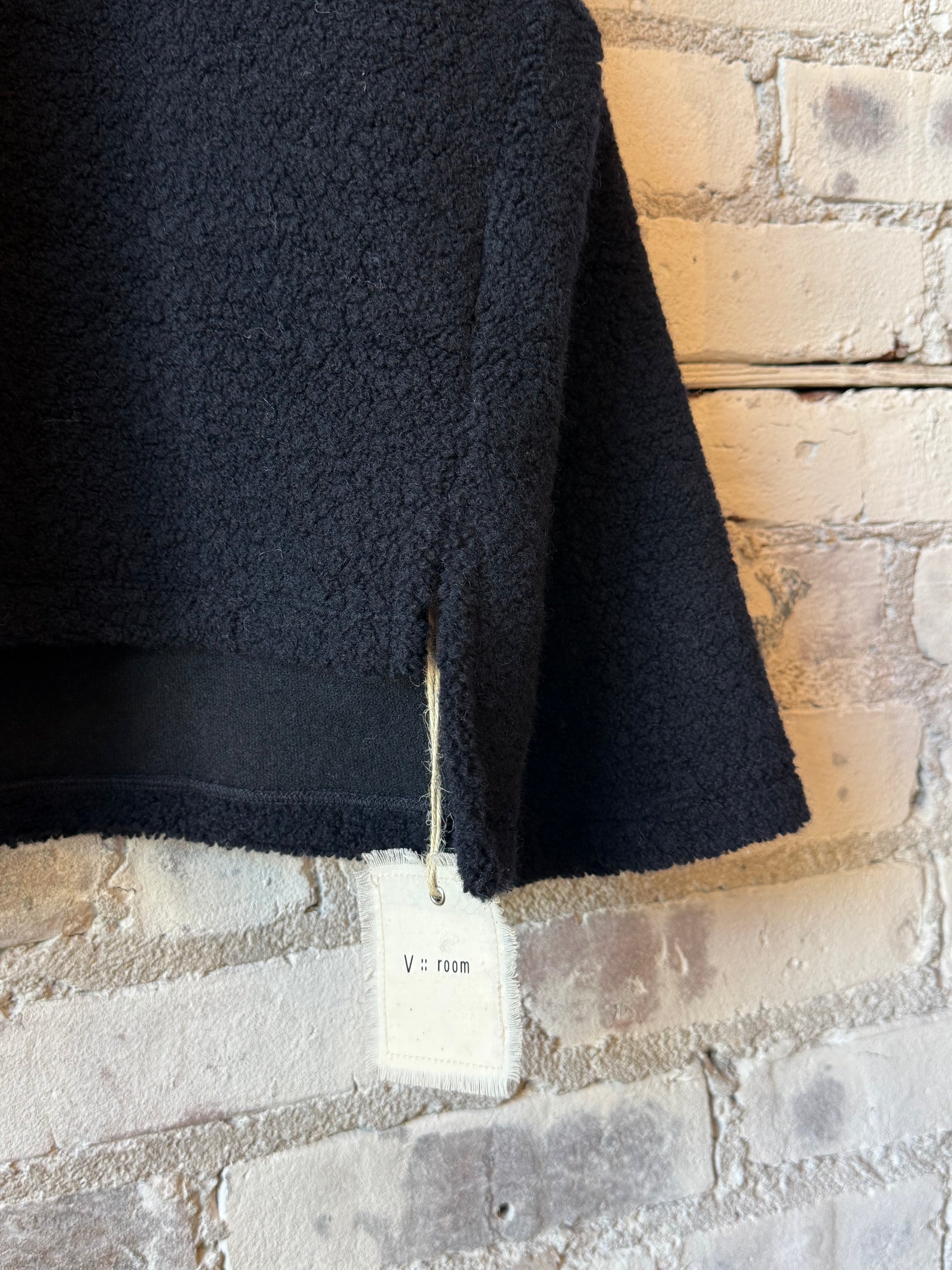 Women's navy Wool Boa Fleece Jacket by V::Room, showcasing a cozy fleece fabric and stylish design.