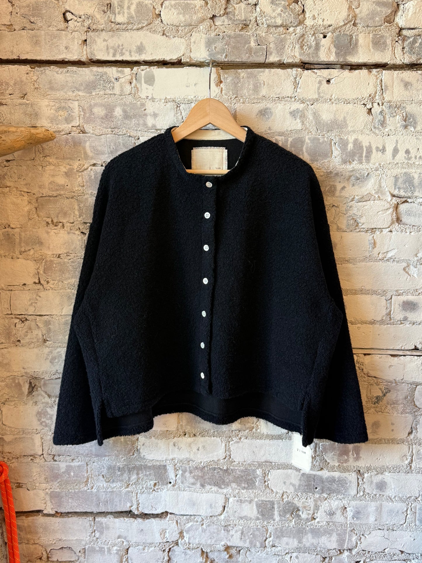 Women's navy Wool Boa Fleece Jacket by V::Room, featuring a cozy wool-boa texture and relaxed fit.
