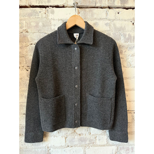 Women's wool and cashmere knit jacket in charcoal by Aspesi, featuring a cozy, stylish design perfect for layered looks.