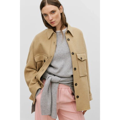 Women's Wool Mix Overshirt in Sand Beige by Closed, showing a cozy, stylish layered shirt with a relaxed fit.