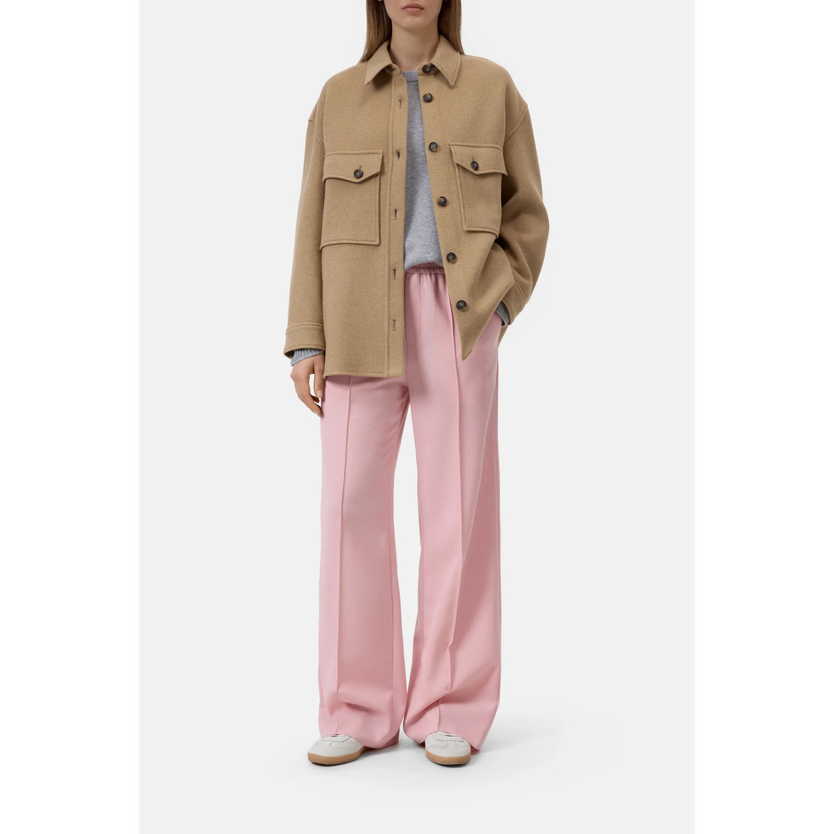 Women's Wool Mix Overshirt in Sand Beige by Closed, featuring a soft, textured fabric and relaxed fit.