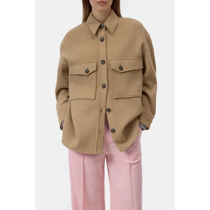 Women's Wool Mix Overshirt in Sand Beige by Closed, featuring a cozy wool blend fabric and relaxed fit.