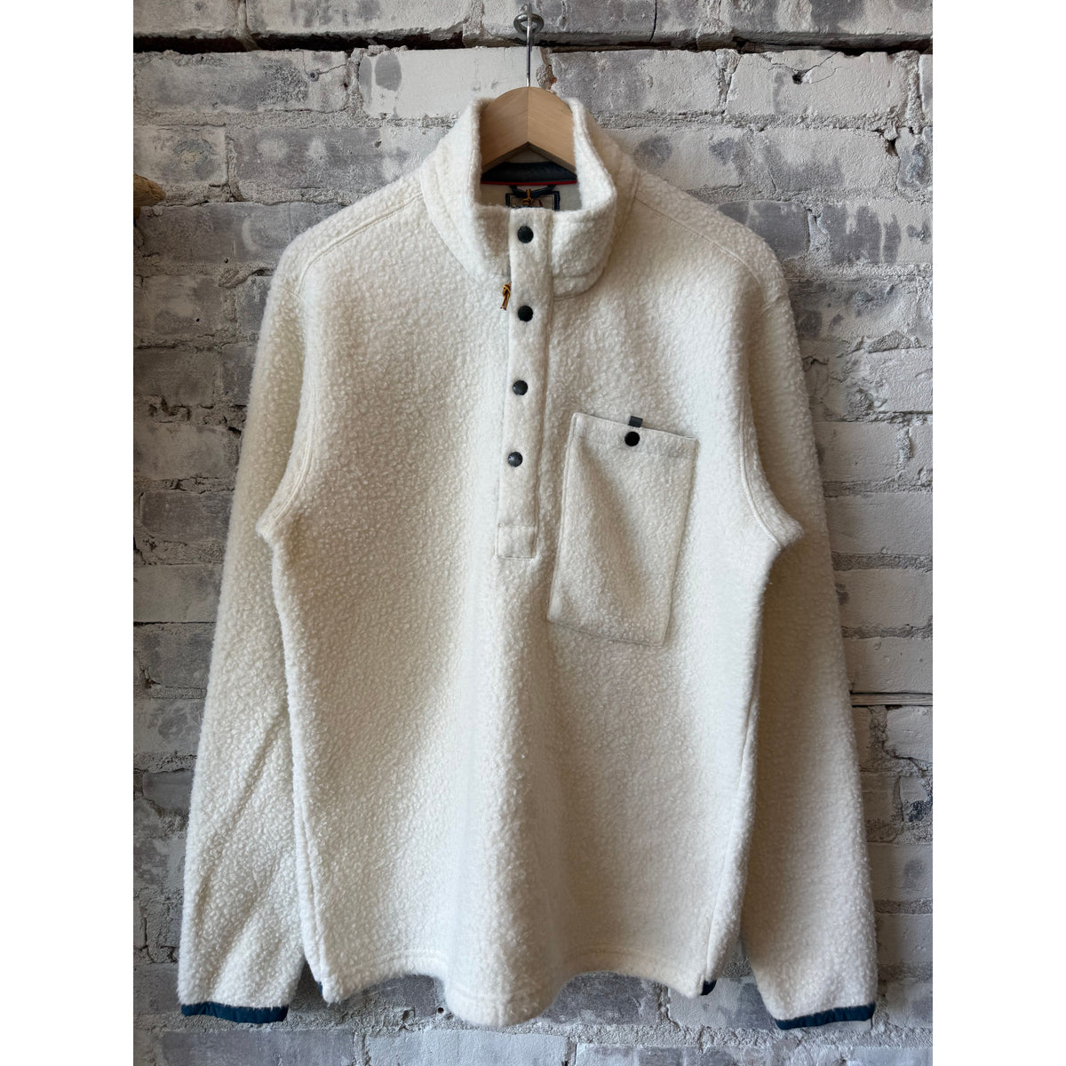 Men's Wooly Shag Snap-Zip jacket in buff white by Relwen, featuring a cozy shaggy texture and front snap-zip closure.
