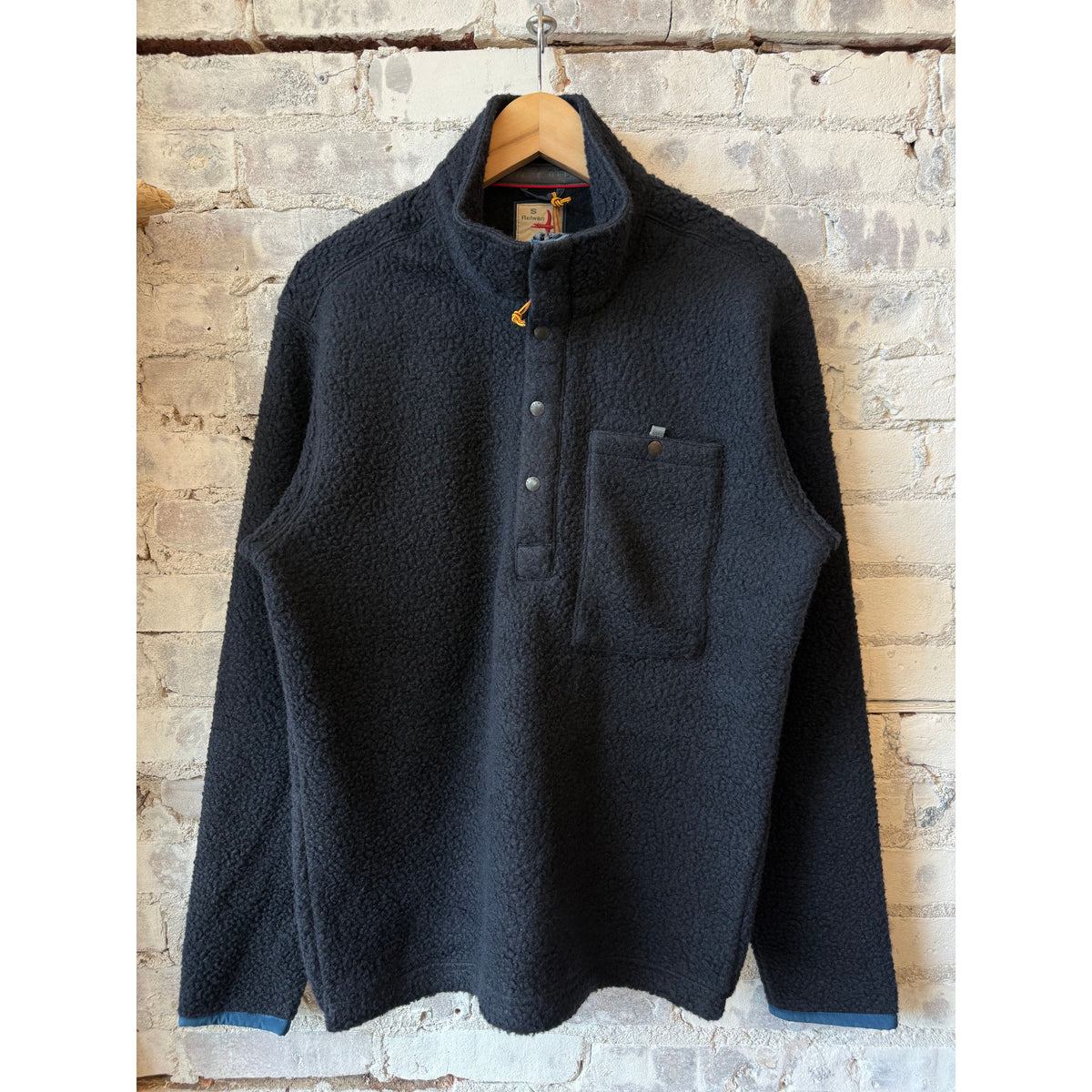 Men's Wooly Shag Snap-Zip jacket by Relwen in Midnight, featuring a cozy shaggy wool texture and front snap zipper closure.