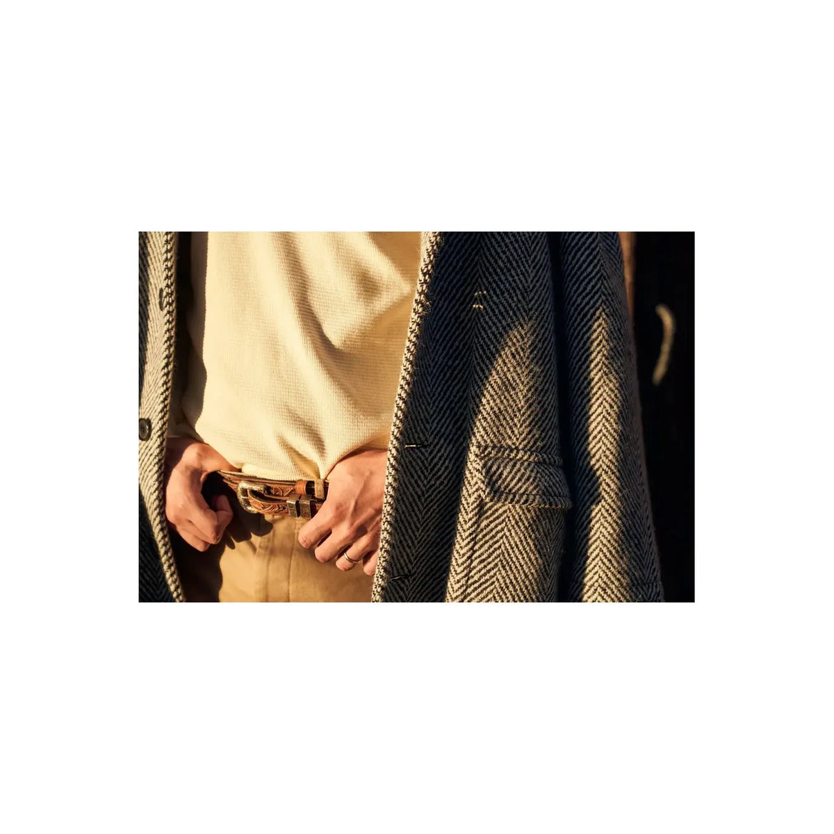 Men's Wythe cotton long-sleeve thermal shirt in cream, lightweight and comfortable, featuring a classic crew neck and soft fabric.