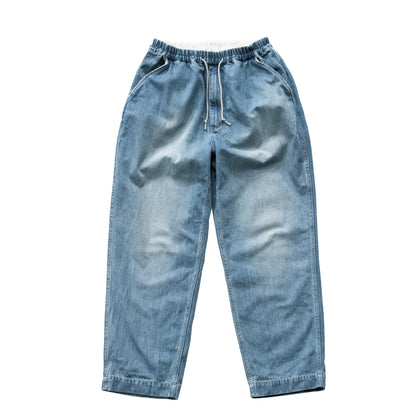 Men's Denim Work Easy Pants by H-Unit in light indigo wash, showing relaxed fit with faded denim texture and classic five-pocket design.