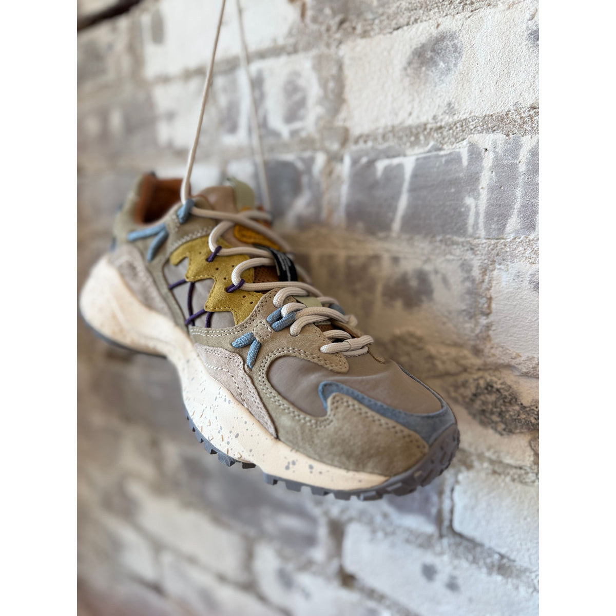 Flower Mountain Yamabushi Man Suede/Nylon Sneaker – Taupe/Mud/Yellow Gray