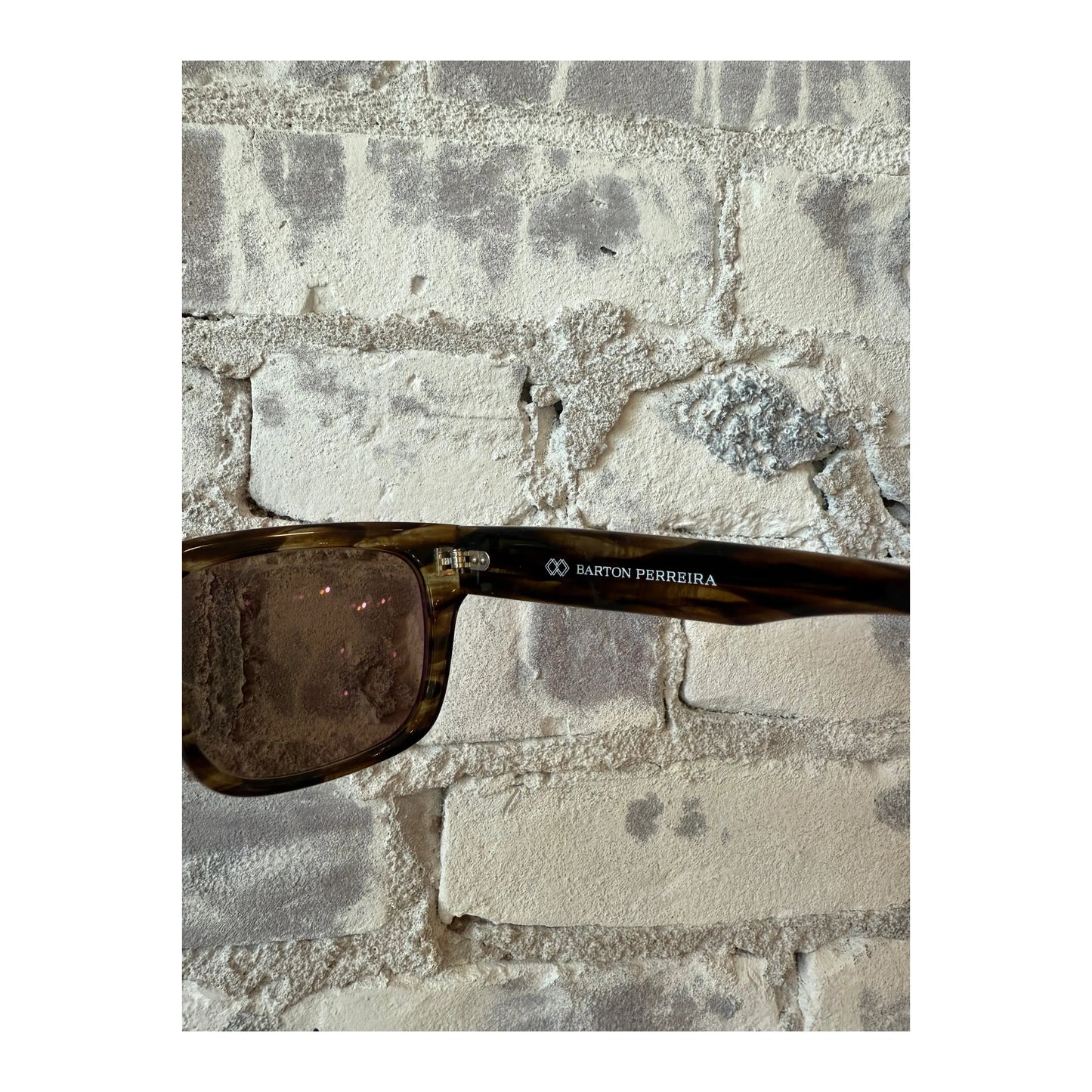 Men's Barton Perreira Zander sunglasses with Sulcata Tortoise and Espresso frames, showing the stylish, rounded eyewear design.