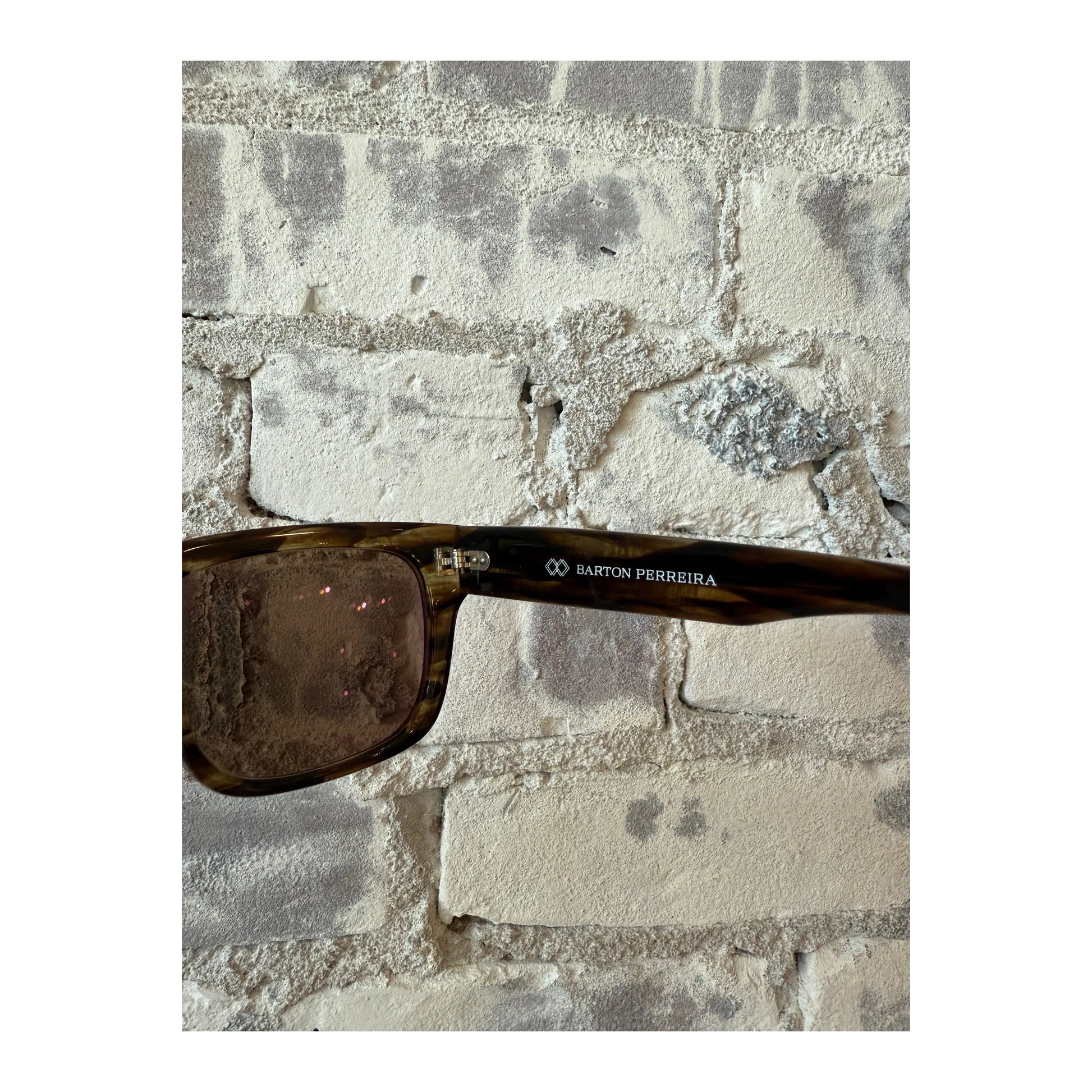 Men's Barton Perreira Zander sunglasses with Sulcata Tortoise and Espresso frames, showing the stylish, rounded eyewear design.