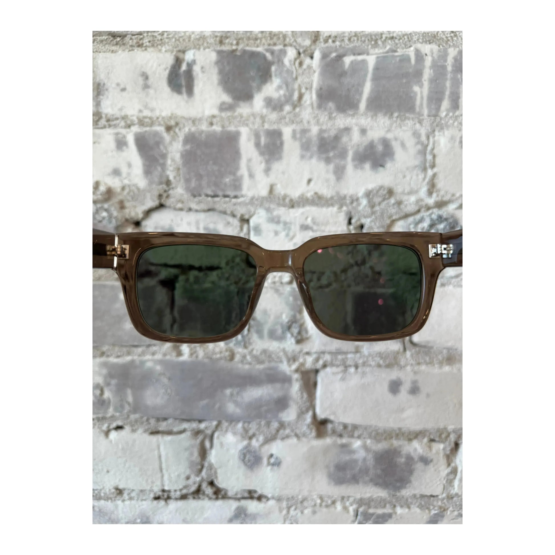 Men's Barton Perreira Zander sunglasses in Tabac and Green Smoke with round frames and tinted lenses.