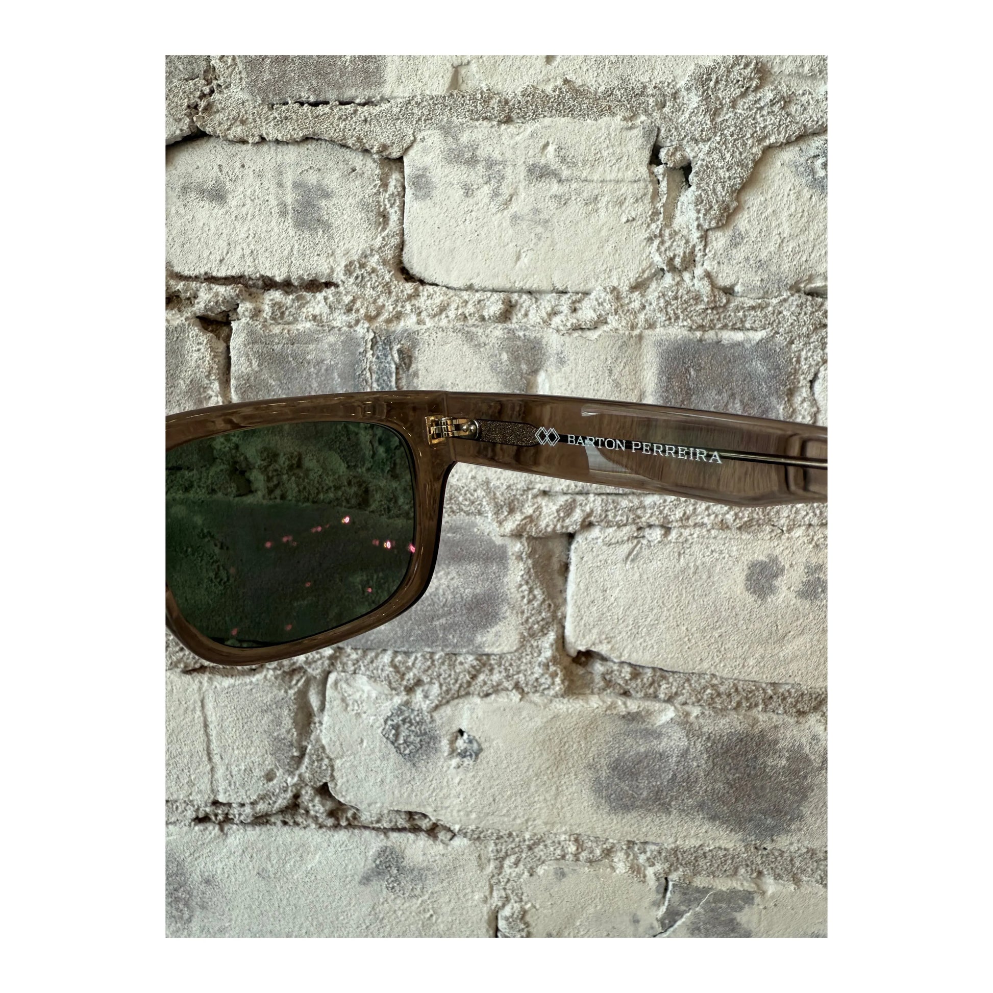 Men's Barton Perreira Zander sunglasses in Tabac and Green Smoke with rounded frames and tinted lenses, stylish eyewear for men.