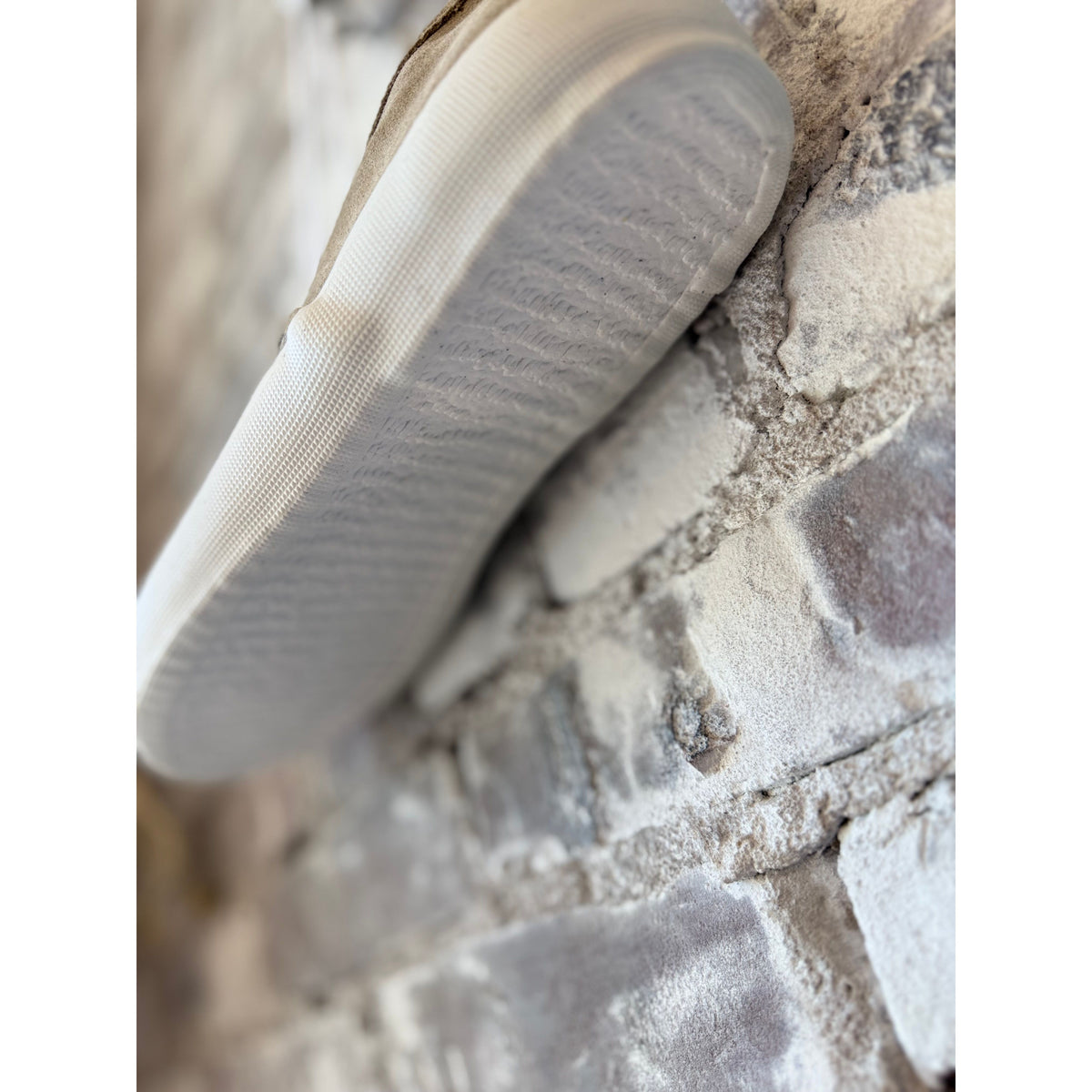 Men's beige suede ZDA Marathon Military Trainer shoes with white soles, from Reproduction Of Found x ZDA, shown in side view.