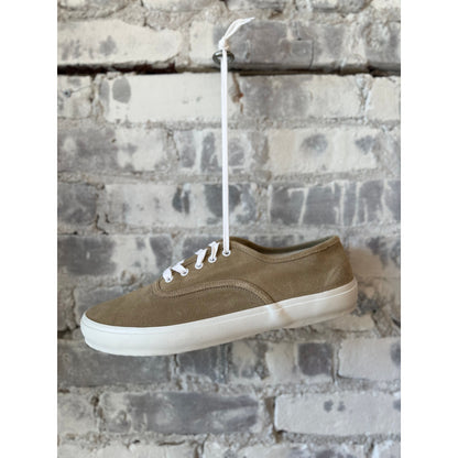 Men's ZDA Marathon Military Trainer in beige suede with white sole, Reproduction Of Found x ZDA sneaker, side view.