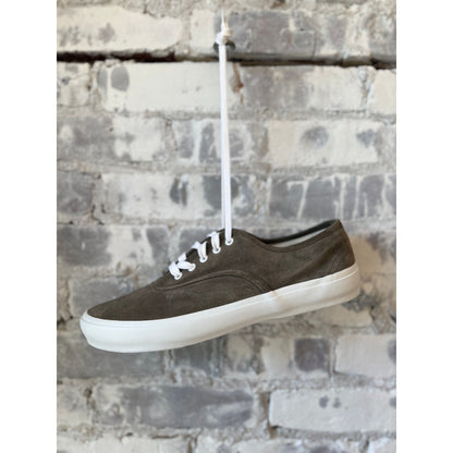 Men's ZDA Marathon Military Trainer in dark beige suede with white sole by Reproduction Of Found x ZDA, showing front view.