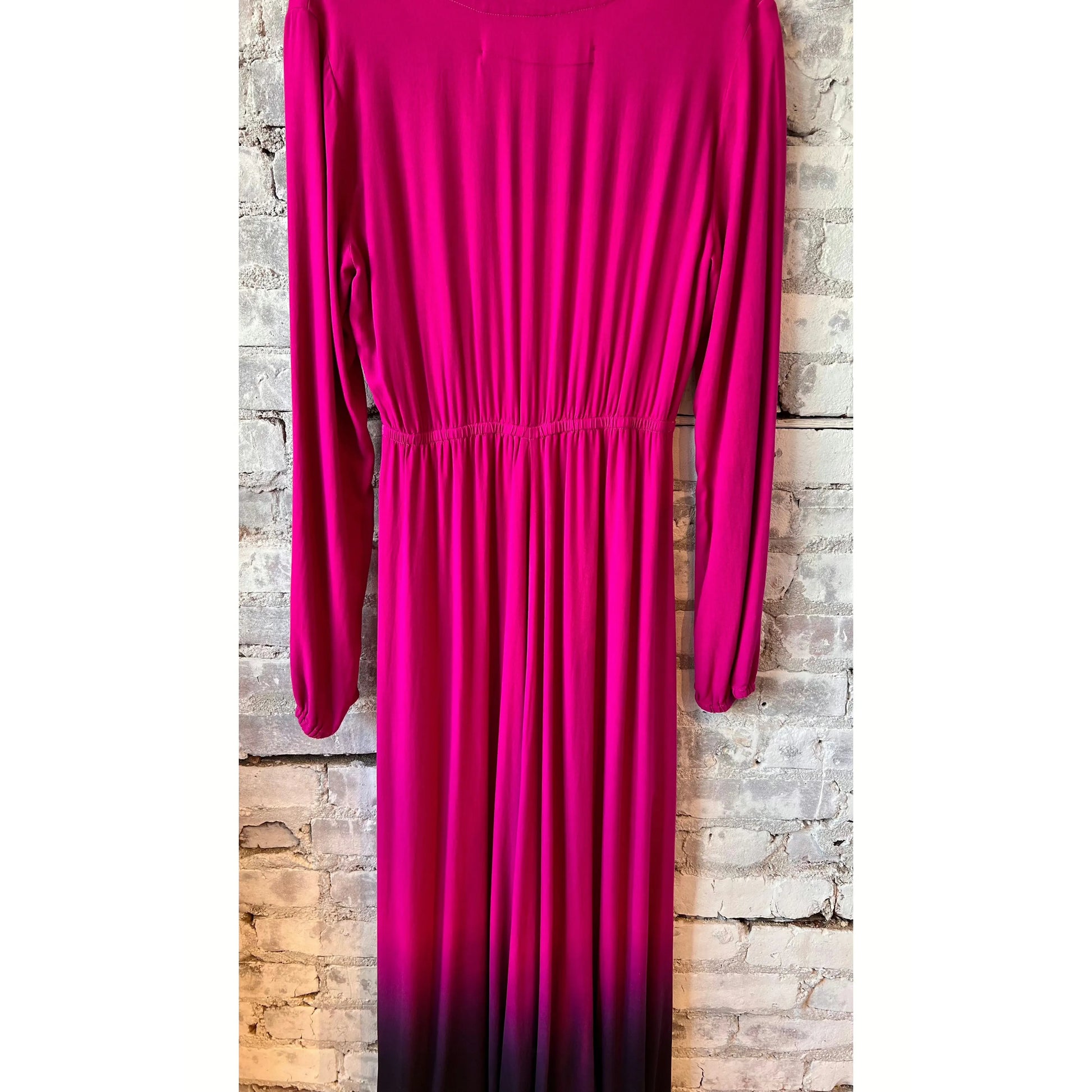 Women's Hand Painted Tie Dye Natalie Dress by Raquel Allegra with vibrant dahlia pattern and flowing silhouette.