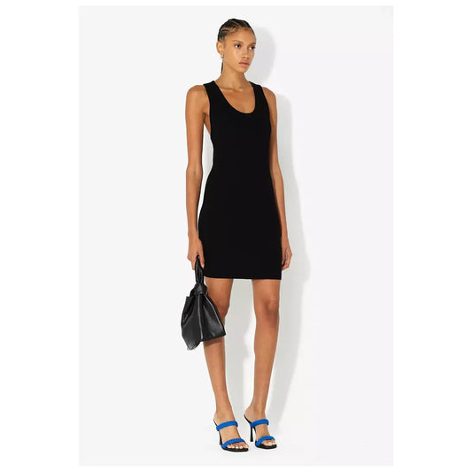Black Gemini Rib Racerback Dress for women by John Elliot, featuring a fitted ribbed design and sleeveless racerback style.