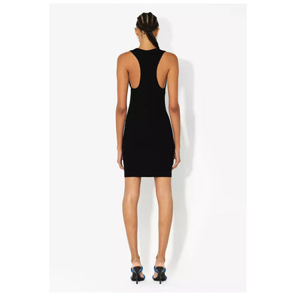 Black Gemini Rib Racerback Dress for women by John Elliot, featuring a fitted ribbed design and sleeveless style.