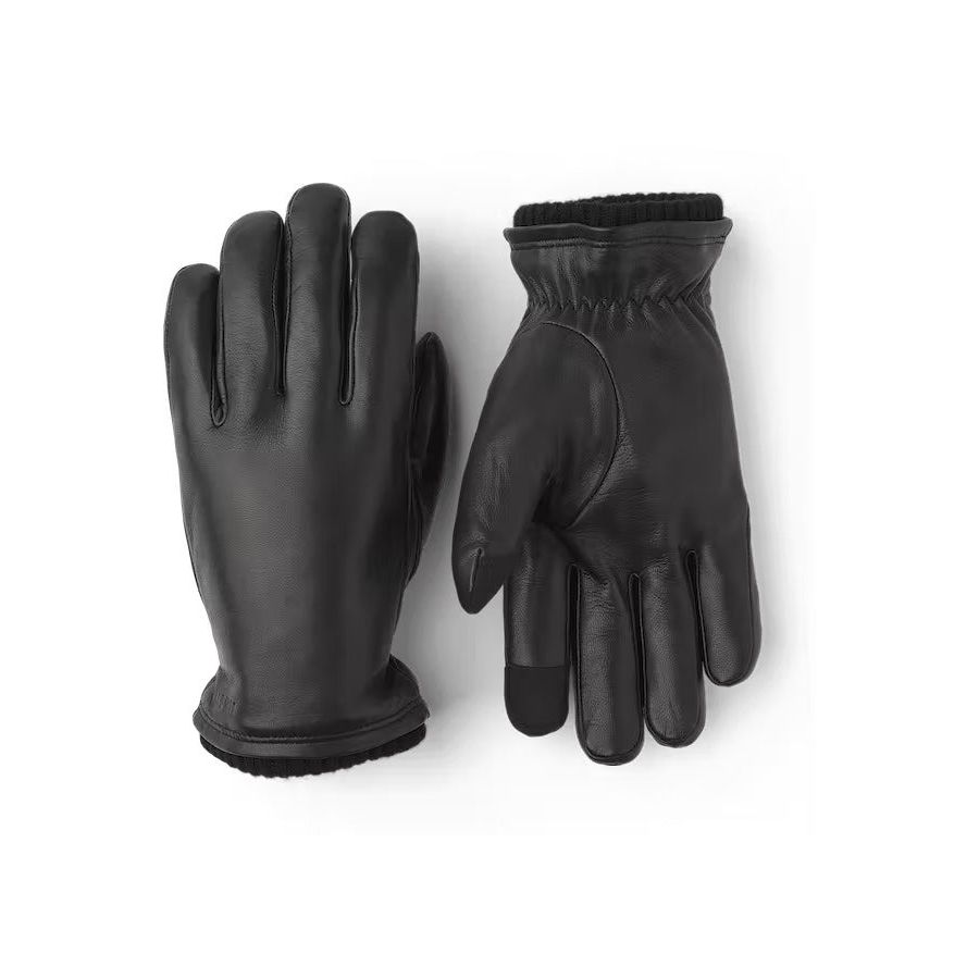 Men's Hestra John Glove in black, showcasing the stylish and comfortable winter glove with detailed stitching and soft leather material.