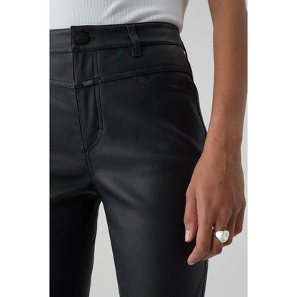 Black women's stretch leather pants, Skinny Pusher style by Closed Women's, shown on model in a natural pose.